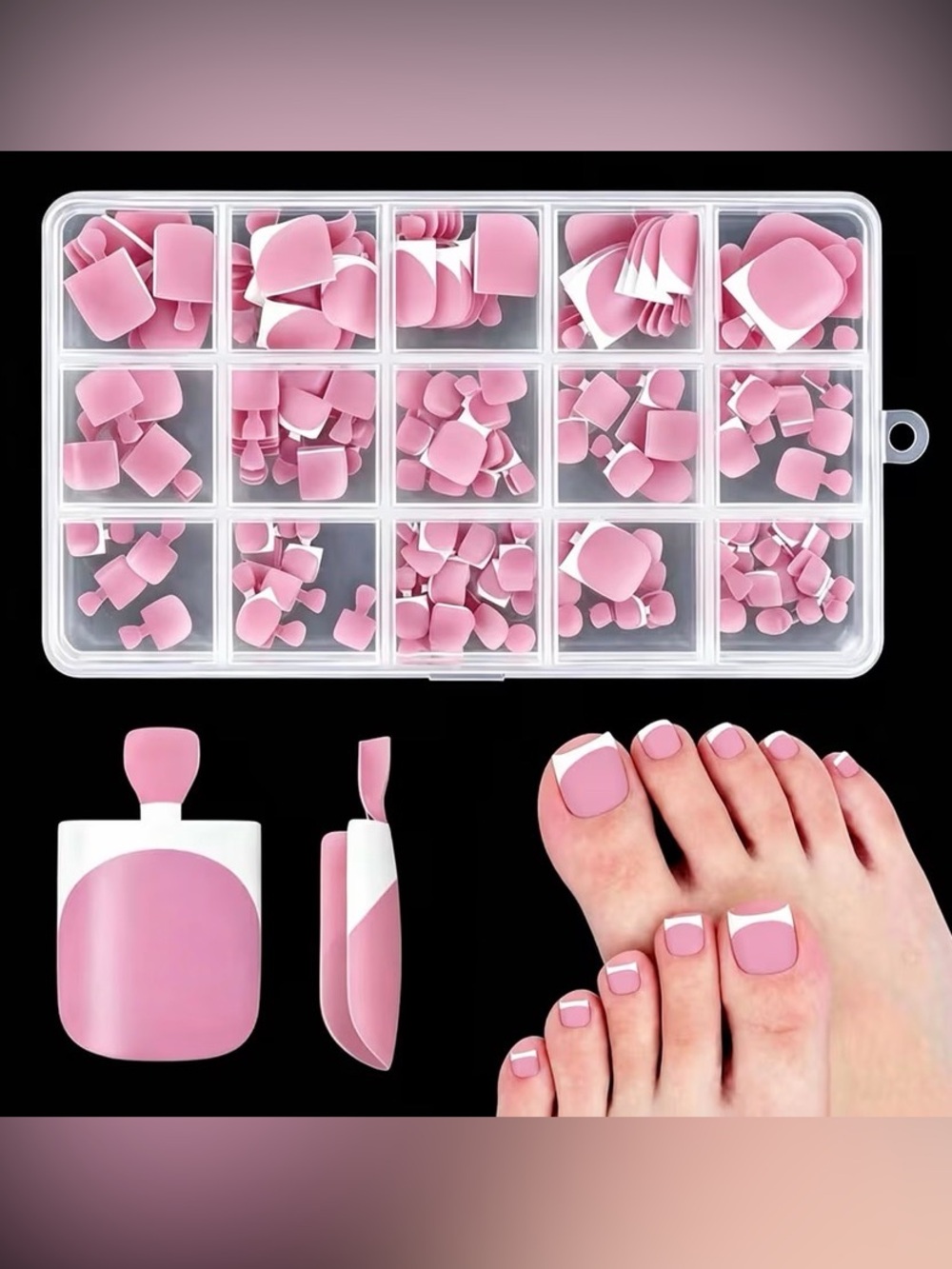 🆕150pc French Press-On Soft Gel Toenails (15 sizes) w/Glue, File, Cuticle Stick💖